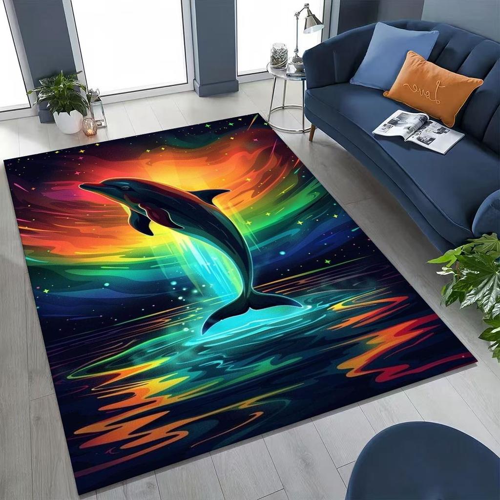 Dream Underwater World Sea Dolphin Turtle Coral Art Rug for Bedroom Living Room Sofa Home Doormat Decor,Kids Non-slip Floor Mat