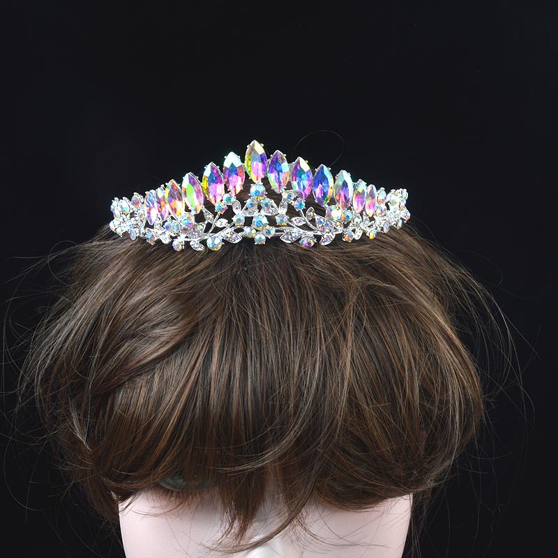 Coroană de Mireasă Delicată Vintage Culoare AB Aliaj Tiara de Mireasă Baroc Simplă Bentiță de Prințesă Strasuri Tiare Semi-Rotunde Piepteni