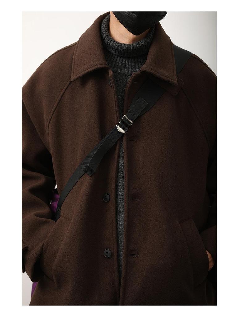 Unisex Japanese Woolen Jacket: Autumn/Winter Retro Loose Fit with Lapel, Oversized Casual Style.