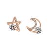 2026 Inlaid Zircon Earrings Women's Simple Star and Moon Earrings Micro-inlaid Star Moon Earrings Asymmetric Earrings Jewelry