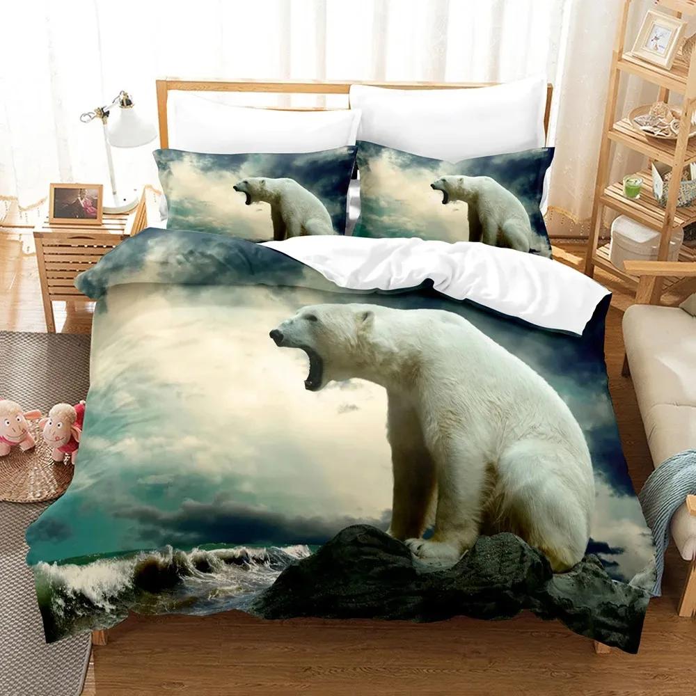 3D Printed Cute Bear Duvet Cover Set with Pillowcase Polar Bear Bedding Sets Comforter Cover Wild Animals Bed Set Queen Size