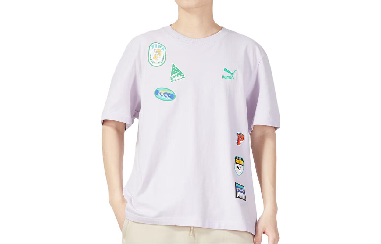 PUMA T Shirts Unisex Light Purple Crew Neck Moderate Straight Fit 623251-17 L
