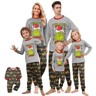Christmas Print Cute Family Set Pajamas, Home Clothes, Family Set Long Sleeve Top Pants Set