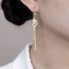 Green New Trendy Long Diamond Tassel Earrings, Light Luxury Earrings, Versatile and Lightweight