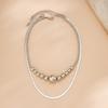 Fashion double-layer beaded collarbone chain necklace, retro cold wind snake bone chain necklace