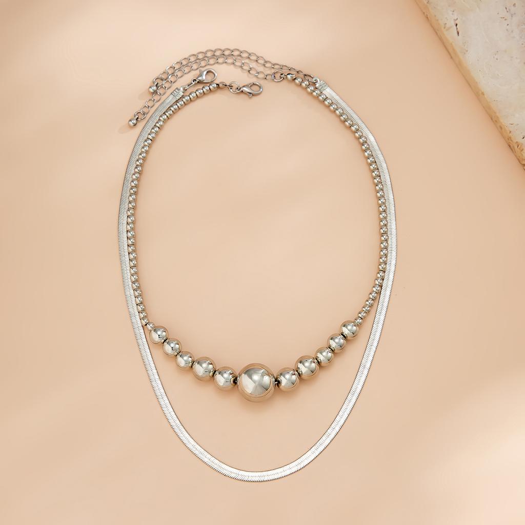 Fashion double-layer beaded collarbone chain necklace, retro cold wind snake bone chain necklace