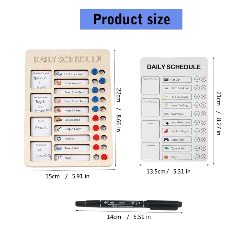 Portable Chores Chart for Kids with Double Sided Chore Cards and Marker Wood Chores Chart Children Daily Checklist Board