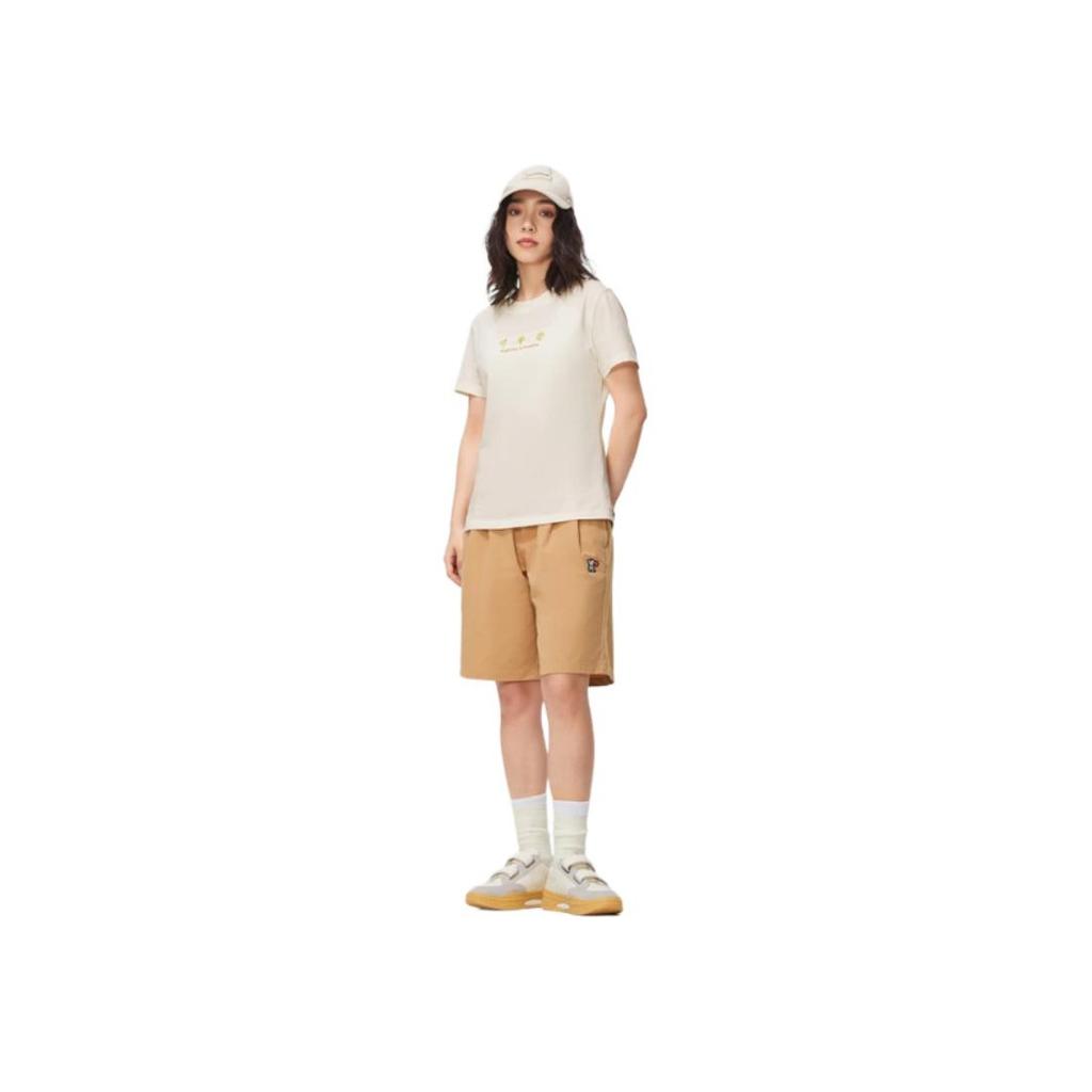 Li Ning Embroidered Print Round Neck Short Sleeve T-Shirt Women Tops Off-White AHST236-2