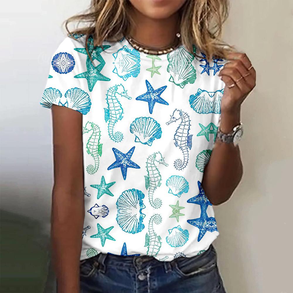 Turtle Jellyfish Pattern T-shirt 3D Printed with Marine Animals for Women's Short sleeved T-shirt