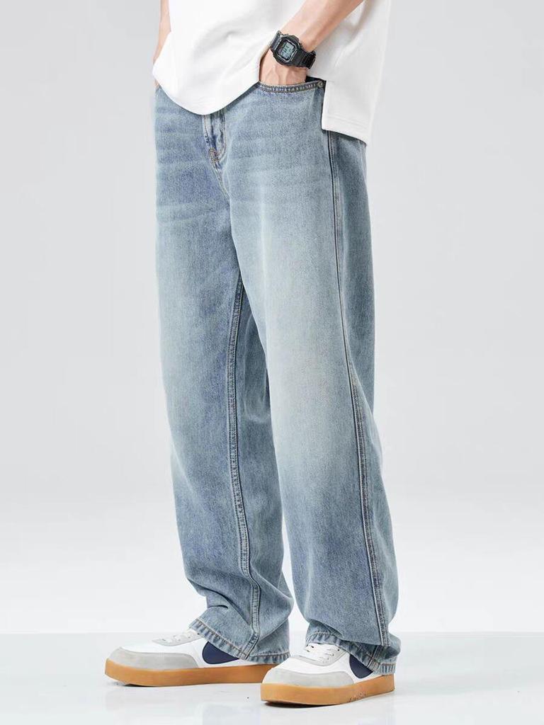 Men’s Fashion Lyocell Tencel Loose Wide-Leg Summer Jeans