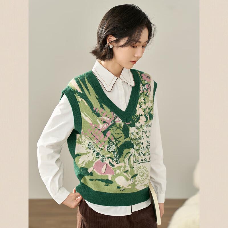 

Женский жаккардовый трикотажный жилет-свитер с V-образным вырезом Inman S