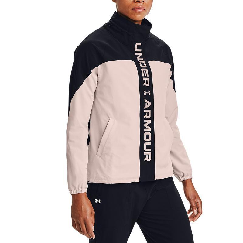 Under Armour Recover Woven Jacket Logo Print Color Block Woven Jacket Women Jacket Black 1360569-001
