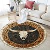Leopard Print Bull Skull Round Area Rug,Carpet Rug for Living Room Bedroom Sofa Playroom Decor,Non-slip Floor Mat
