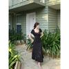 Pure Desire Sexy Backless Floral Square Neck Short-sleeved Dress Women's Summer Waist Slim Fit Sweet and Spicy Hip Skirt Long Dress