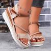 Fashion 2024 Summer Wedge Thick Sole Sandals Fashion New Simple Solid Color One-Line Buckle Strap Platform Sole Women's Sandals