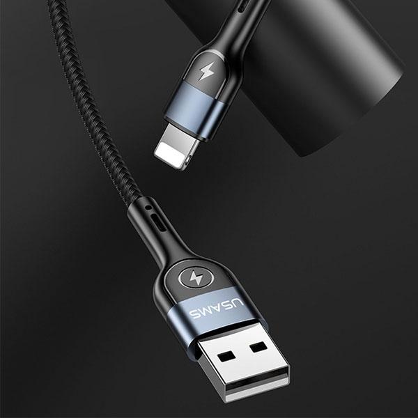 Usams Kabel Pleciony U48 Lightning 1,2M2A Fast Charging Led Zielony/Green Sj423Usb02 (Us-Sj423)