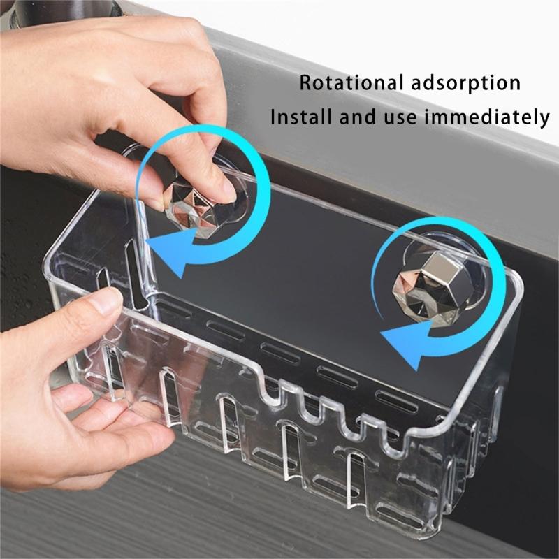 Sponge Holder With Suction Cup Sink Organizers Kitchen Storage Durable Plastic Drainage Holes Modern Design For Cleaning Tools