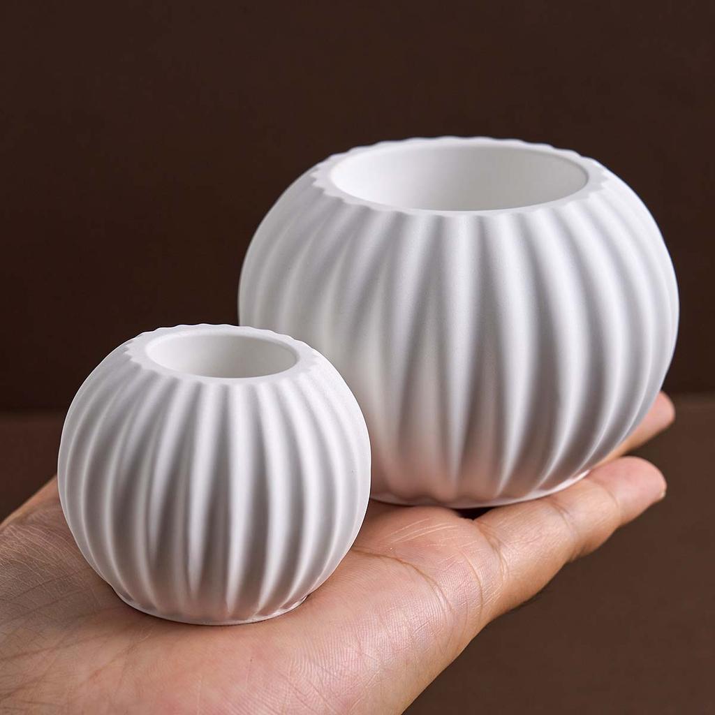 Round Stripe Candle Cup Silicone Mold DIY Home Table Decor Candlestick Crafts Making Plaster Resin Vase Storage Box Clay Molds
