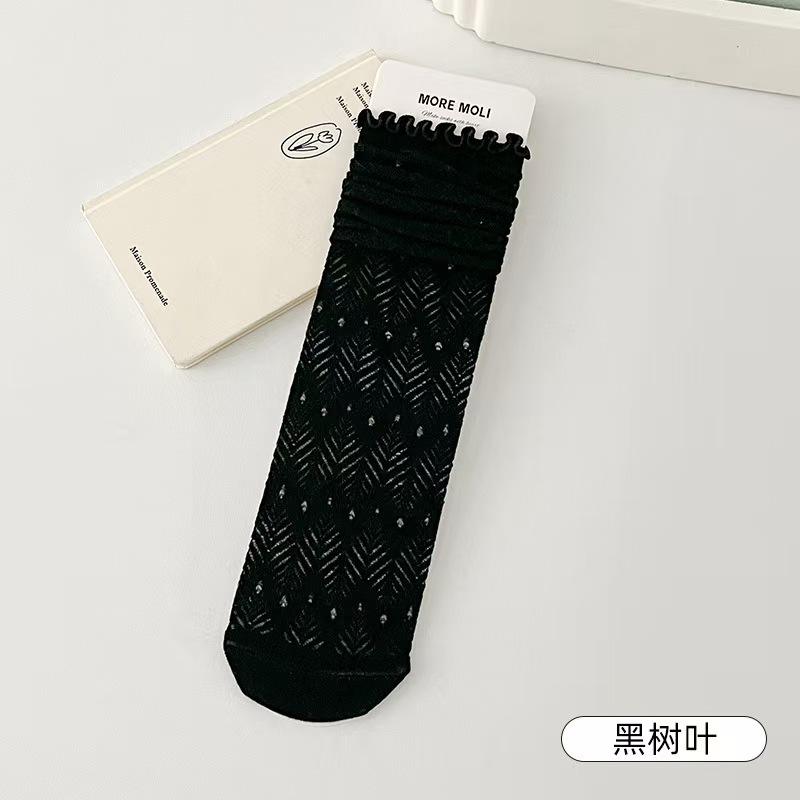 Jk Stacking Socks Solid Color Simple Ins Tide Sweat Absorbing Medium Tube Socks Breathable Sweet Japanese Lace Socks