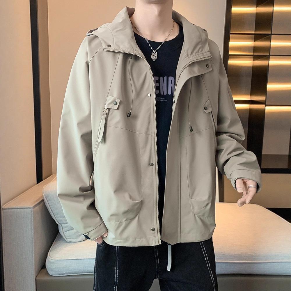 Men's Jacket Casual Spring and Autumn High School College Student Plus Size Premium Jacket Hooded Tooling Jacket