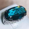 2022 Nuovo Anello Eagerato Grande Zircone Donna Punzonato 925 Festa Regalo di Compleanno Anello Oversize con Pietra Principale Blu