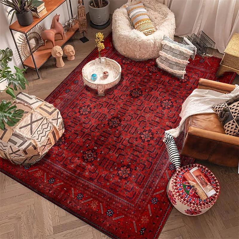 Orientalischer Roter Teppich Persischer Vintage-Stil Teppiche für Wohnzimmer Übergröße Roter Teppich Flurläufer Eingang Traditionelle Fußmatte
