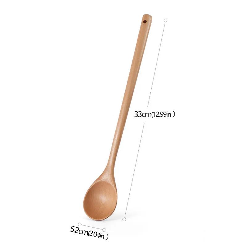 Korean Long Wooden Spoons Natural Coffee Stirring Rod Tea Dessert Spoon Handle Round for Soup Tableware Kitchen Supplies