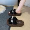 Thick-soled Plush Design Fluffy Shoes for Women's Outer Wear 2025 Autumn and Winter New Home Non-slip One-word Rhinestone Cotton Slippers