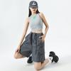 Damen Rosa Latzhosen Shorts 2023 Sommer Dünn Hohe Taille Lässig Locker Weitbein Amerikanische Sport Radshorts Bequem Y2k