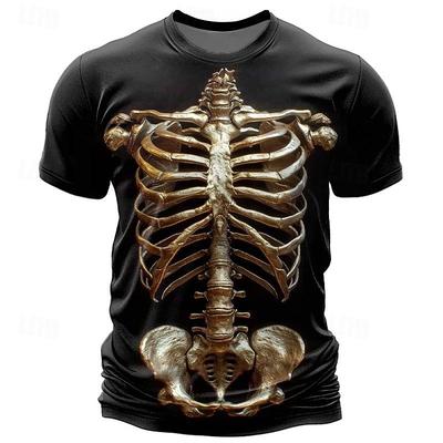Men's Graphic Skeleton T Shirt Short Sleeve T Shirt 3D Print Crew Neck Shirt Casual Subculture Sports Outdoor