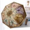 1pc Sturdy 8-Bone Auto Umbrella, Elegant Pink Butterfly Golden Butterflies Umbrella, Digital Printed, Foldable Umbrella for On-the-Go Outdoor Use