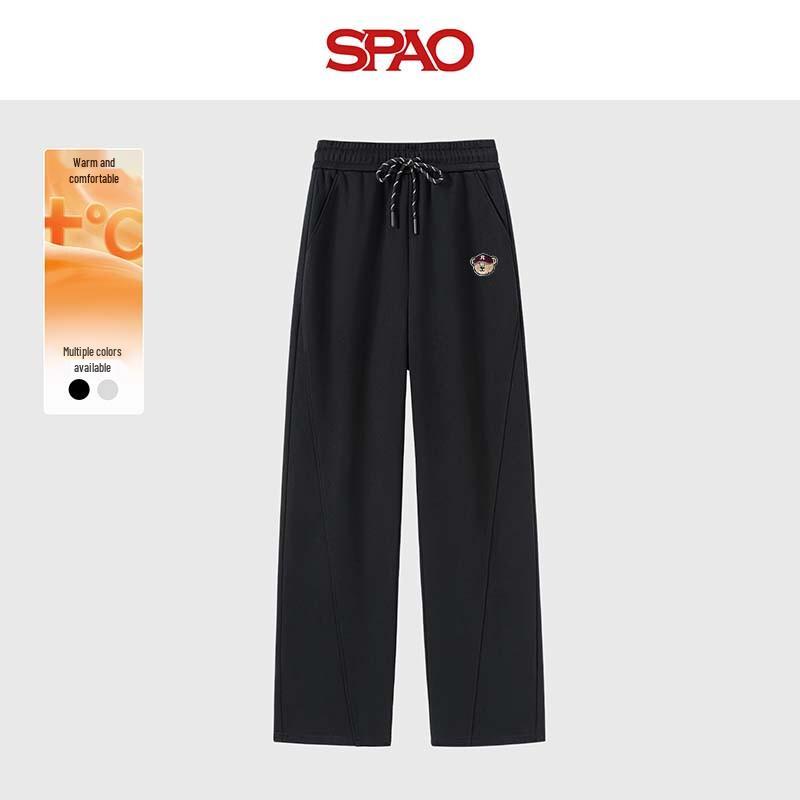 

SPAO Women s Winter Fleece-Lined Bear Embroidered Wide-Leg Pants M