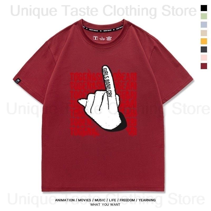 

Anime GIRLS BAND CRY T Shirt TOGENASHI TOGEARI ISERI NINA Raise Your Little Finger Cartoon Tshirt Cotton Short Sleeve Tee Tops S