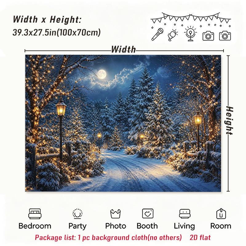 1Pc Winter Night Snow Warm Lights Tapestry Wall Hanging, Decorative Fabric Poster for Bedroom, Living Room, Dorm & Home Decor