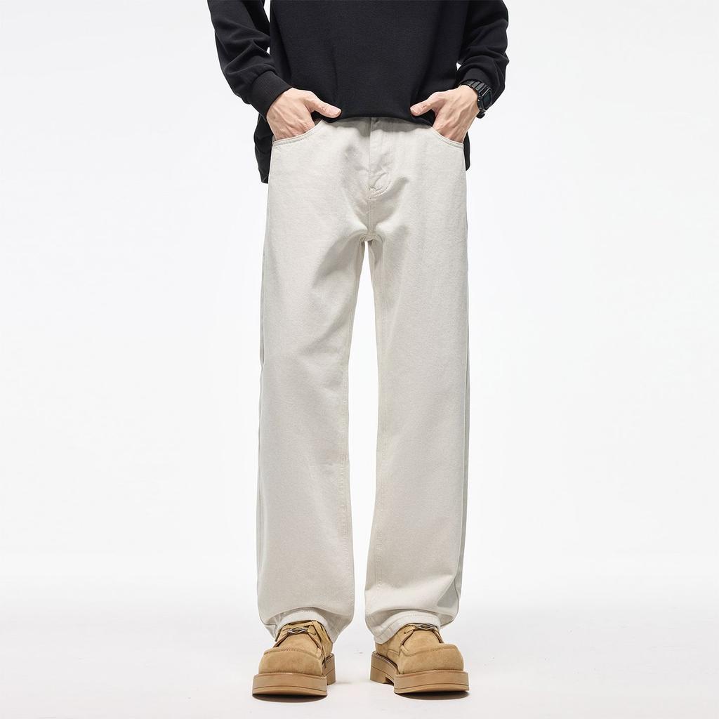 Jeans Men's Autumn New American Trend Brand Loose Wide Leg Casual Straight Beige Cotton Long Pants