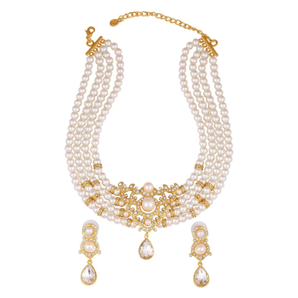 Estele Placat cu aur — set elegant colier-choker cu perle și diamante pentru femei