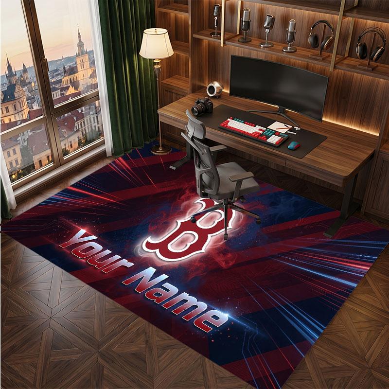 Boston Red Sox Personalized Crystal Velvet Carpet, Customized Name Text Soft Anti‑Slip Rug for Living Room Bedroom