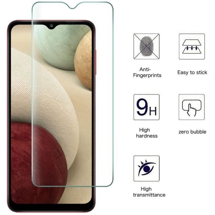 2 Pack pour Samsung Galaxy A12 6.5" Verre trempé Protection écran + 2 Pack Verre Trempé Caméra Arrière Protecteur Anti Rayure