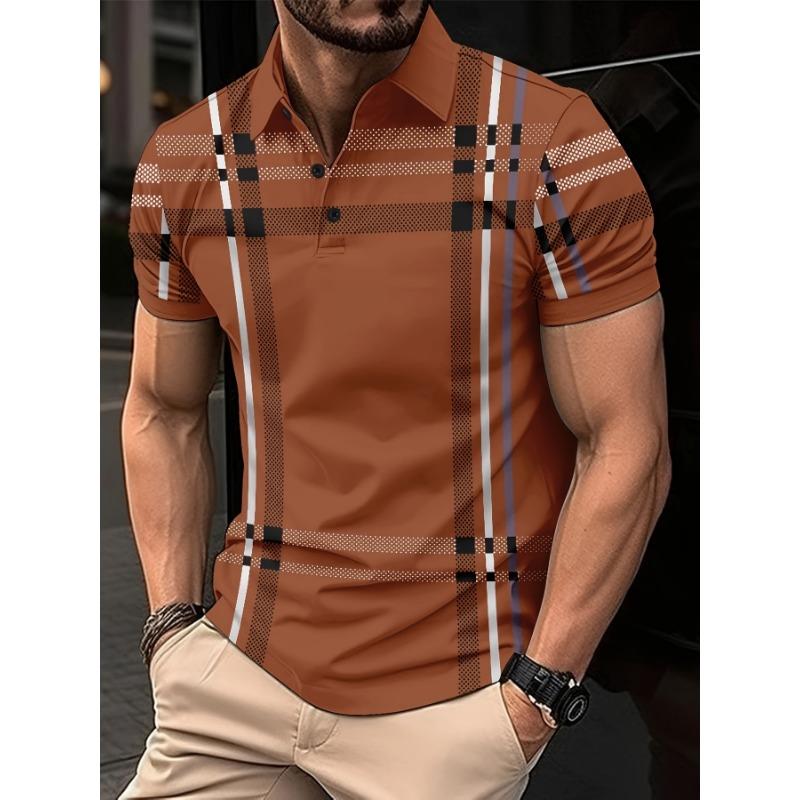 Summer Fashion Men's Striped POLO Shirt Lapel Button Down Men's Short Sleeve Street Trend Style Men's Top
