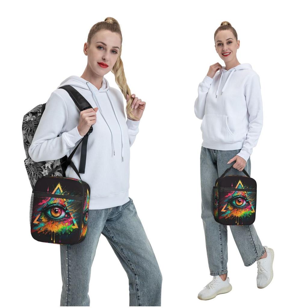 Triangular Eyes Graffiti Pattern Insulated Lunch Bag for Women Kids Leakproof Food Boxes Thermal Lunch Box Tote