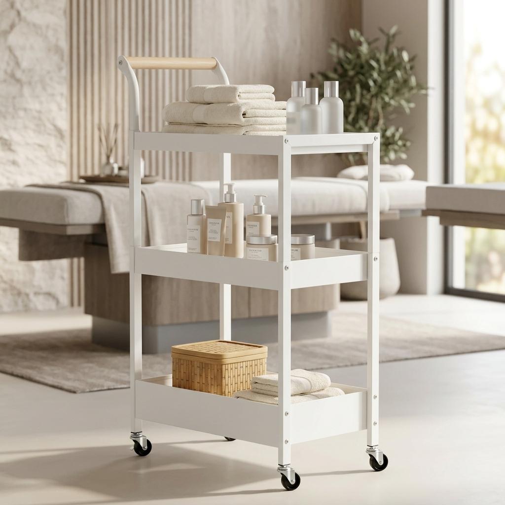 Hairdressing Trolley Cosmetic Spa For Salon Shelves Mobile Shelf On Wheels For Salon White