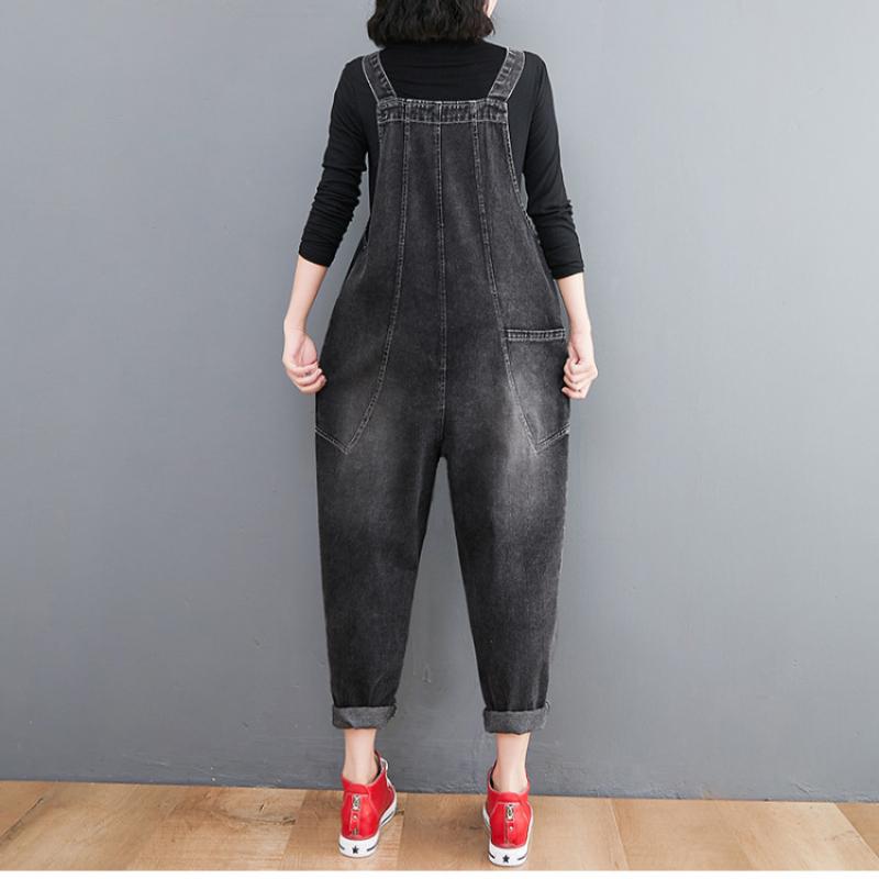 Pantaloni allacciati con bretelle in denim artistico da donna, pantaloni larghi e larghi retrò, pantaloni alla moda casual Haren, estate e autunno