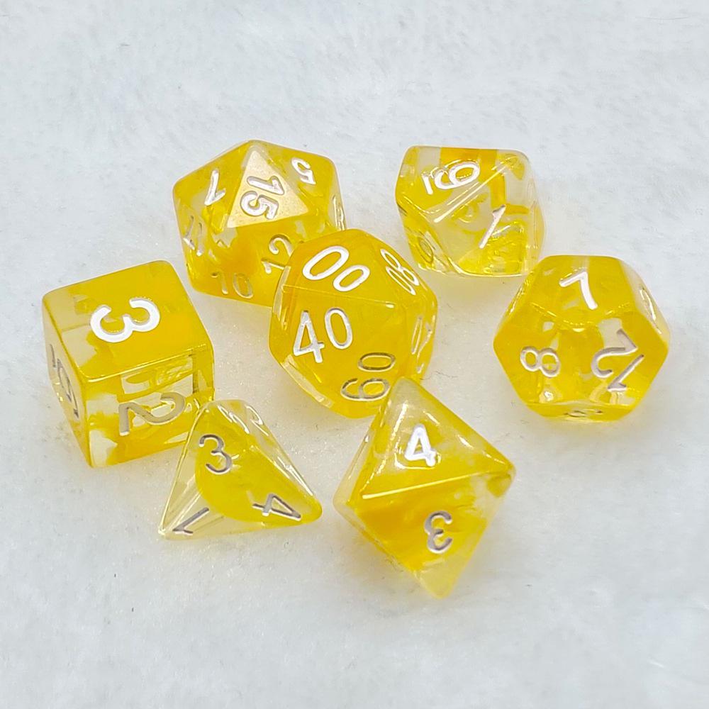 In-Stock Yellow Swirl Transparent Resin 7-Piece Dice Set for Tabletop RPGs
