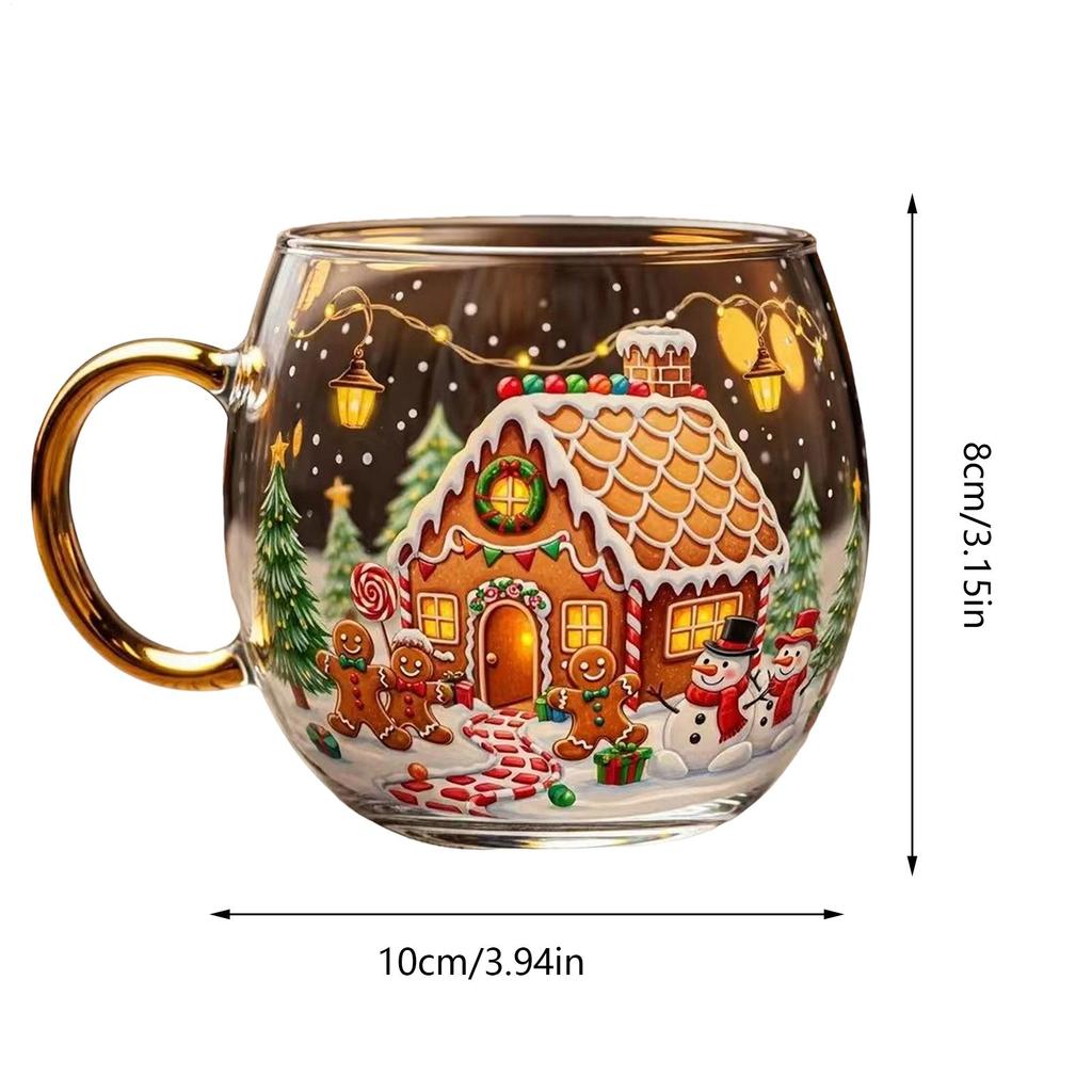 Christmas Transparent Painted Glass Mug 300ml Christmas Theme Coffee Cup Stocking Stuffer Coffee Mug For Hot Cocoa Latte