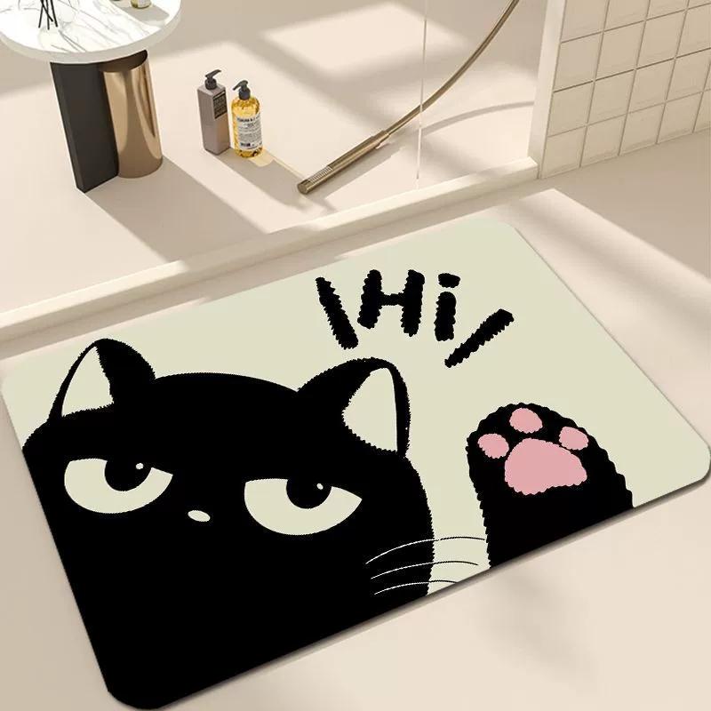 Welcome Door Mat Living Room Bedroom Black Cartoon Cat Decoration Carpet Wear-resistant Dirt Resistant Rug Home Decoration