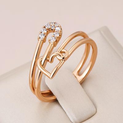 Kienl Trendy Personality Pin Heart Shape Ring For Women Geometric  Rose Gold Color Natural Zircon Ring Fine Daily Jewelry
