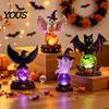 Einzigartige Weihnachtsgeschenke für Fantasy-Liebhaber Halloween Beleuchtete Kunstkristallkugel Dekoration, Gotischer Rabe/Geist/Fledermaus/Eule Tischdekoration Lampe mit LED-Licht