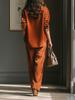 2025 Retro Casual Caramel Corduroy Shirt & Wide-leg Pants Set