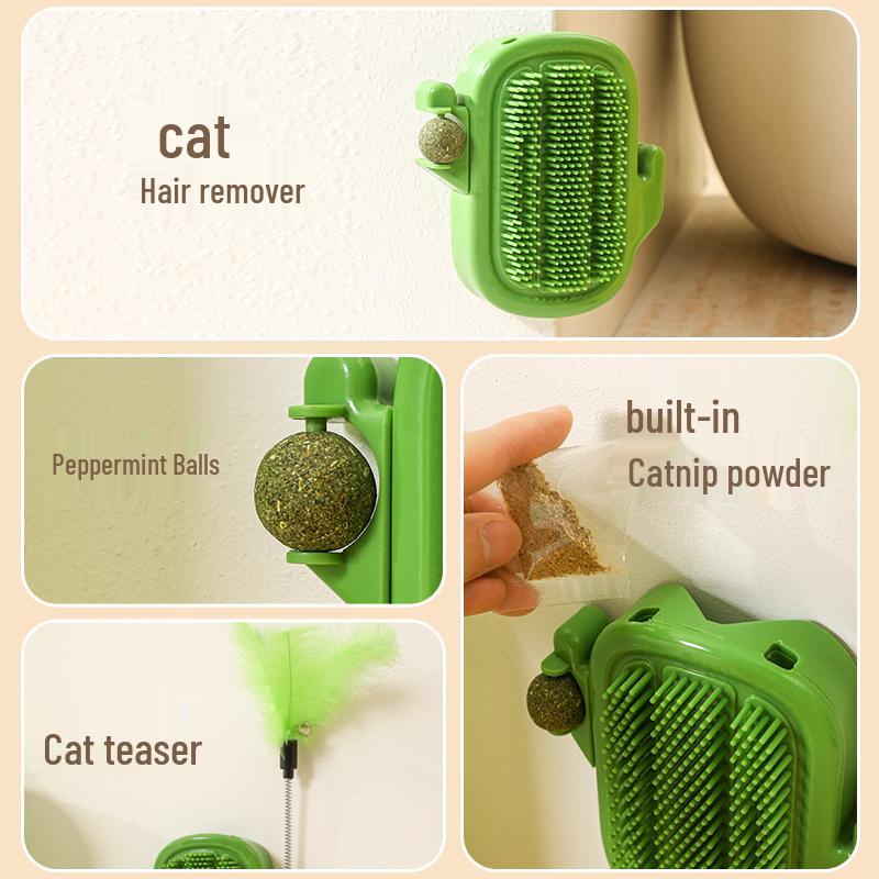 Wall-Mountable Cat Scratching Post with Teaser Stick & Catnip Self-Play Toy