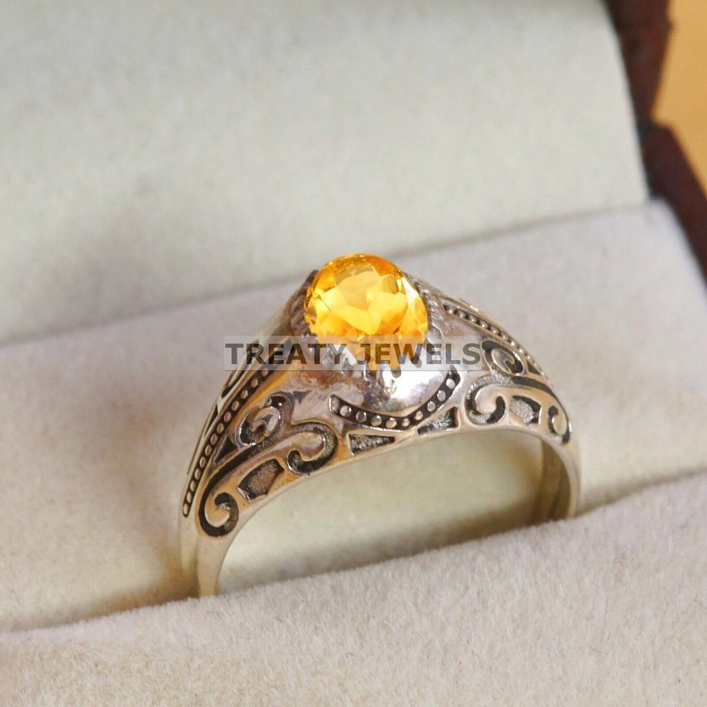 Citrine Oval Cut Gemstone With 925 Sterling Silver Ring For Men's #A932 JL375669163874
